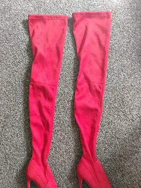 Red Dominique Suede Thigh High Boots